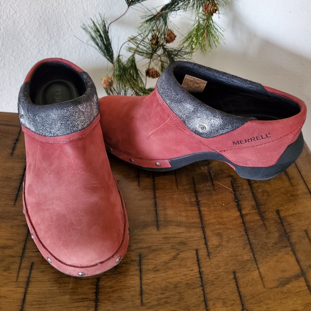 Merrell Luxe Wrap Merlot Red Leather Studded Clog Mules
